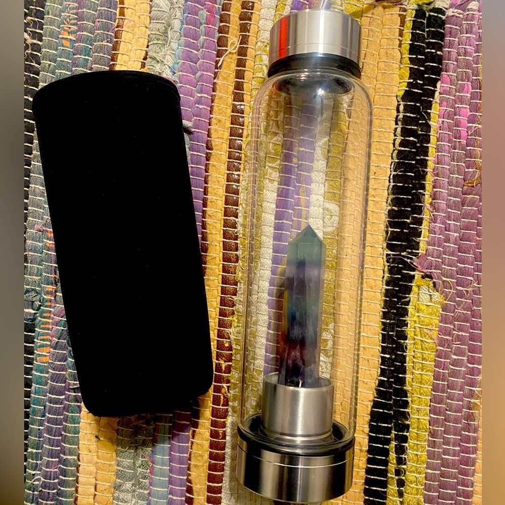 Fluorite Tower Crystal Glass Water Bottle